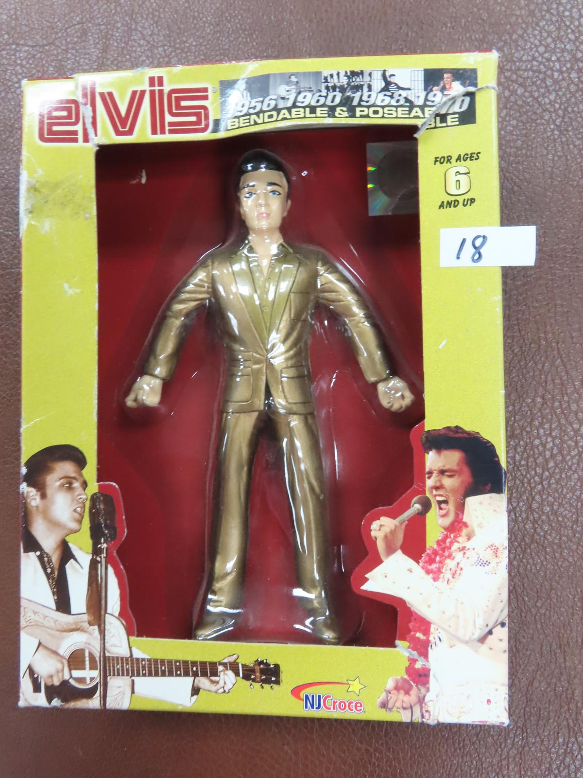 Vintage Elvis Bendable & Poseable Figure, package has a tear. 6"