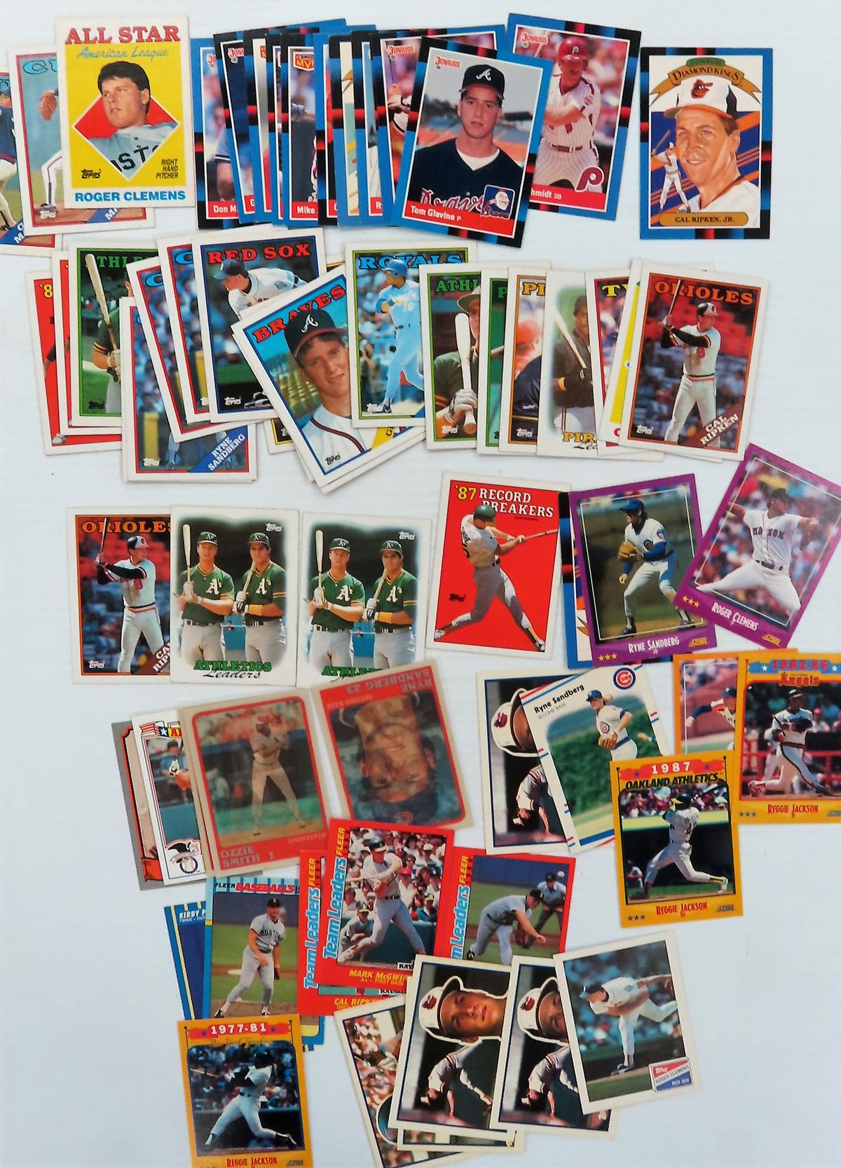 Seventy (70) 1988 Baseball Cards incl Tom Glavine, Ozzie Smith, Mike Schmidt, Cal Ripken Jr.