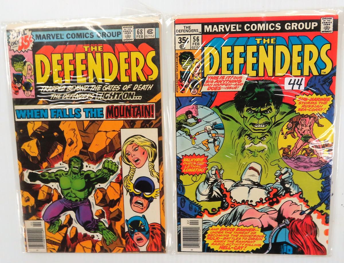 TWO (2) X The Money: The Defenders, Marvel, # 56 and # 68. 35 cent comics