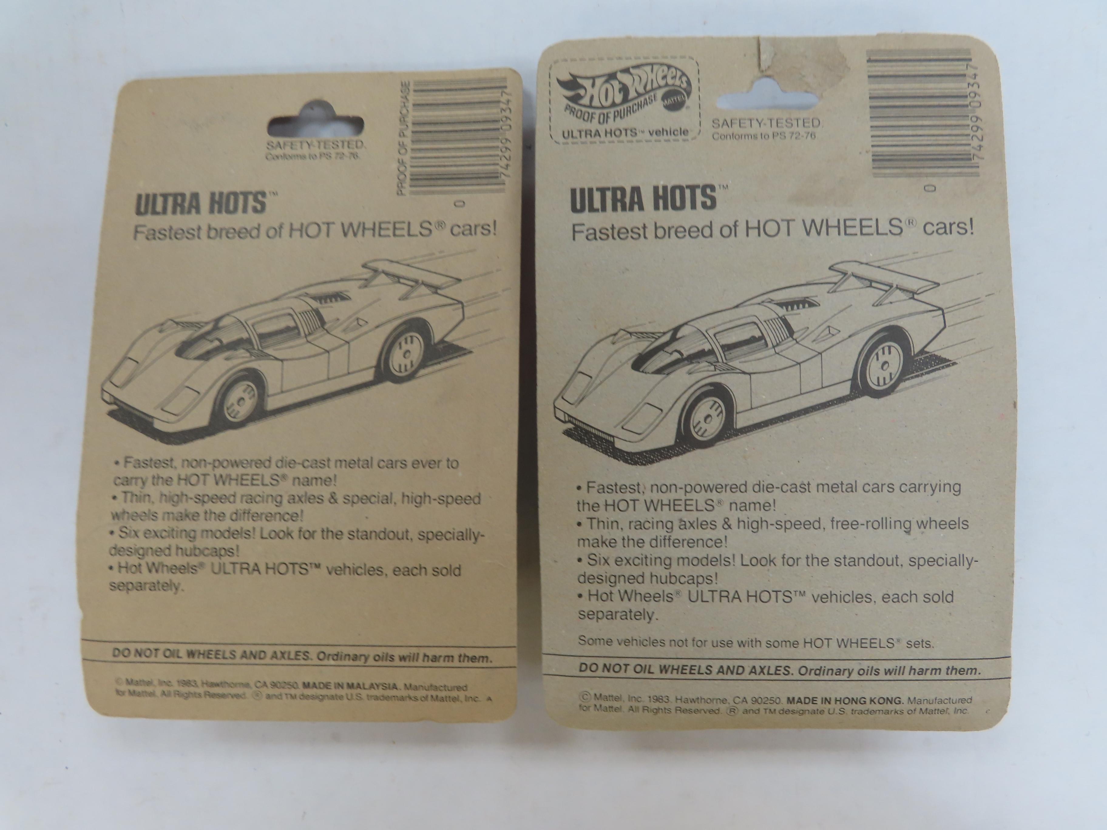 TWO (2) X The Money, 1983 Hot Wheels Ultra Hots, Unopened Incl. Predator and Sol-Aire CX-4.