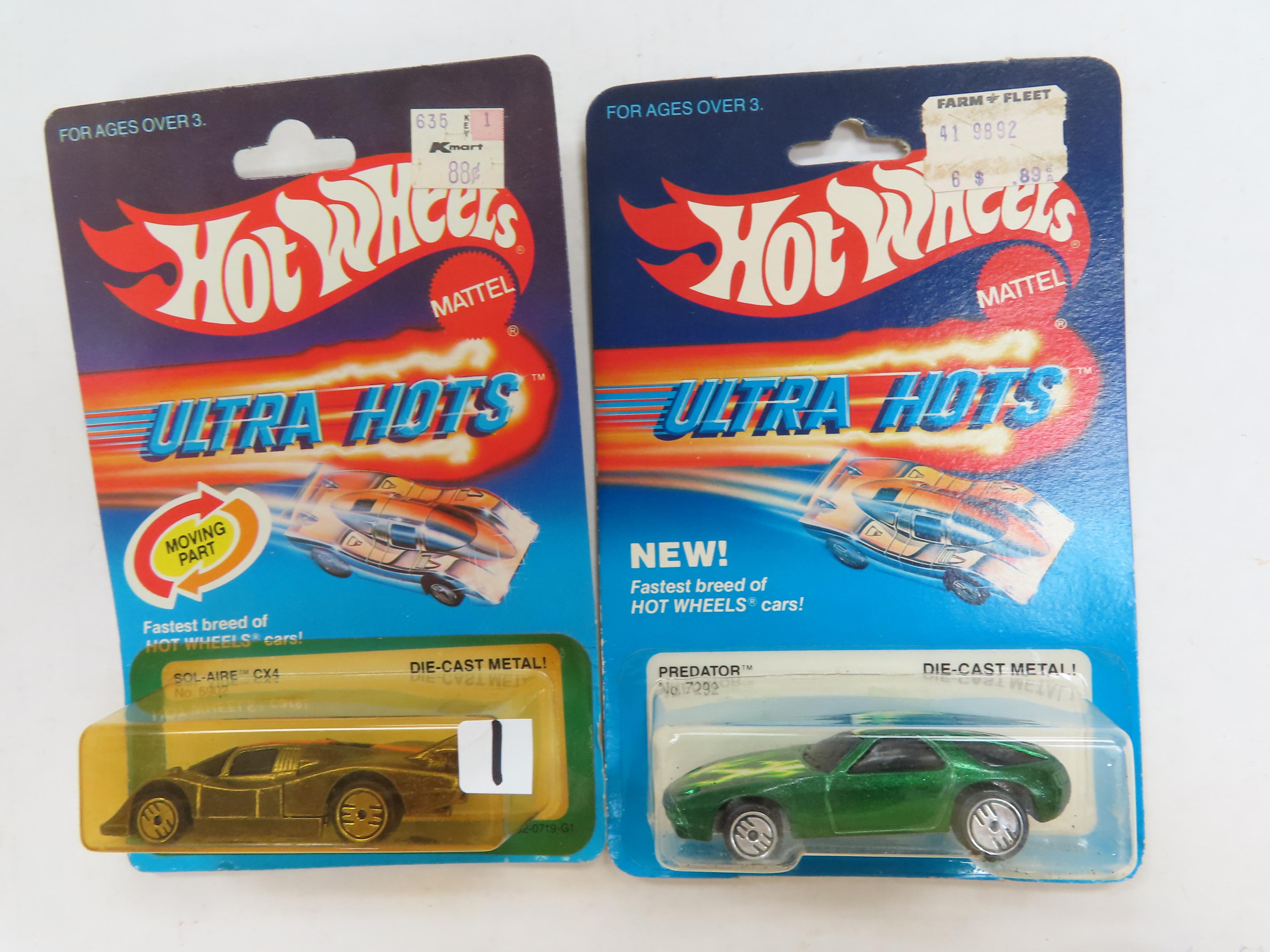 TWO (2) X The Money, 1983 Hot Wheels Ultra Hots, Unopened Incl. Predator and Sol-Aire CX-4.