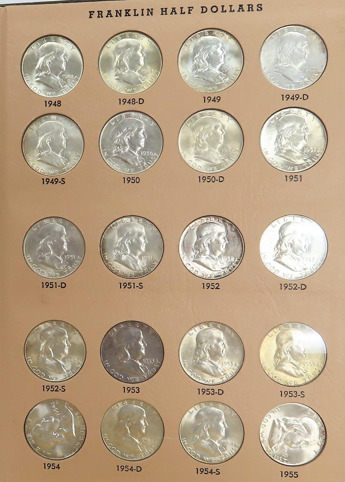 Complete Book of Silver Franklin Half Dollars, 35 Total, $8.60 melt value each (9-15-21) $301 Total