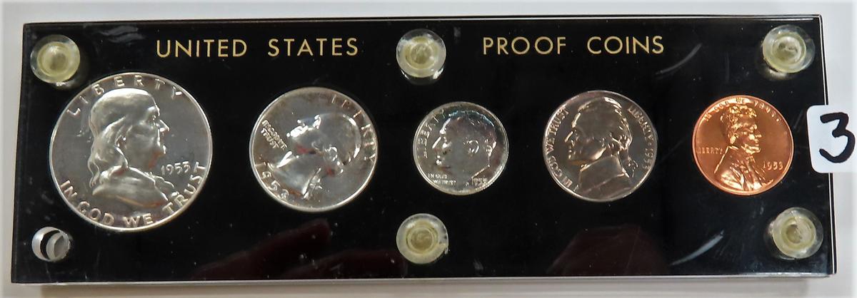 1953 U.S. Proof Set in Lucite Holder, nice. melt value $14.75 on 9-15-21