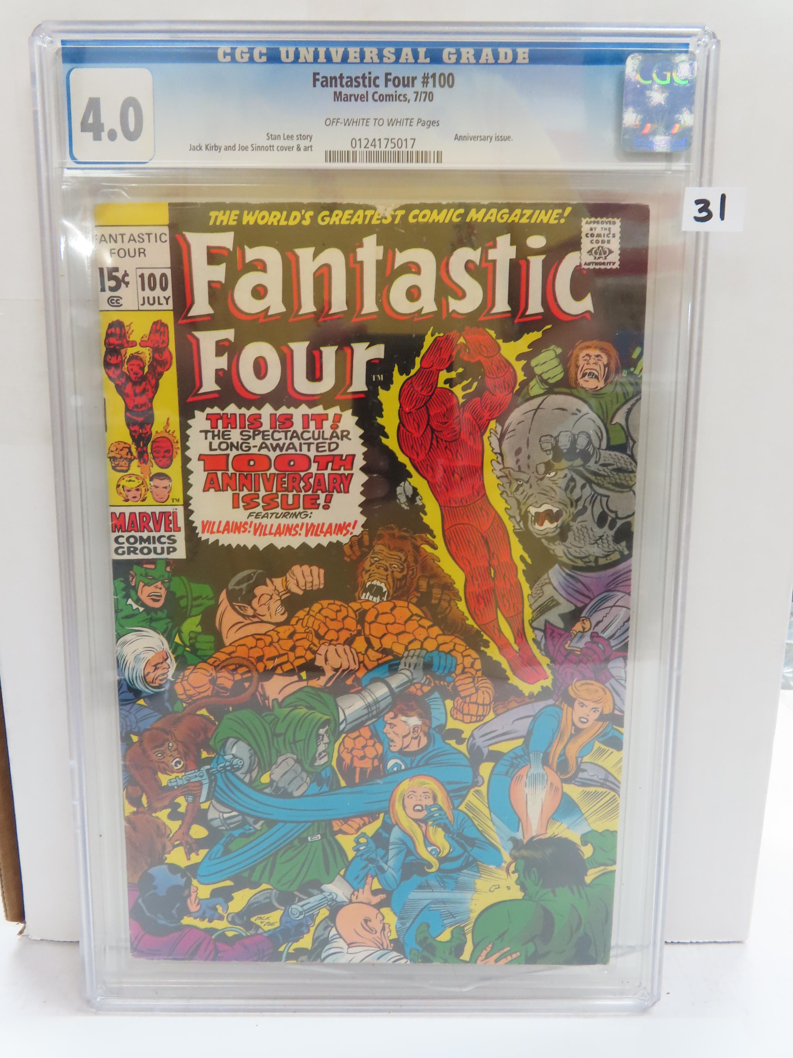 Bottom Part of Holder is CRACKED! July 1970 Fantastic Four #100, Stan Lee Story. CGC Graded 4