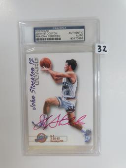 John Stockton Signed Postcard, PSA/DNA Encapsulated Authentic.