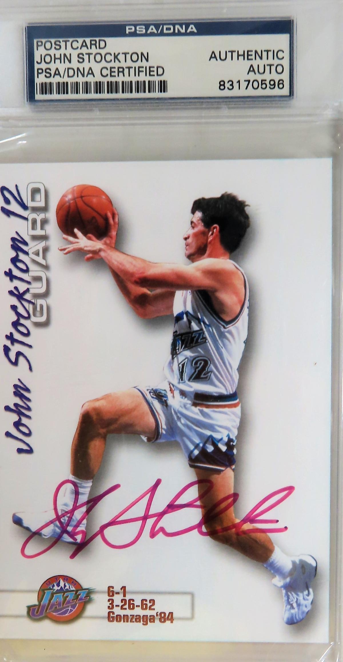 John Stockton Signed Postcard, PSA/DNA Encapsulated Authentic.