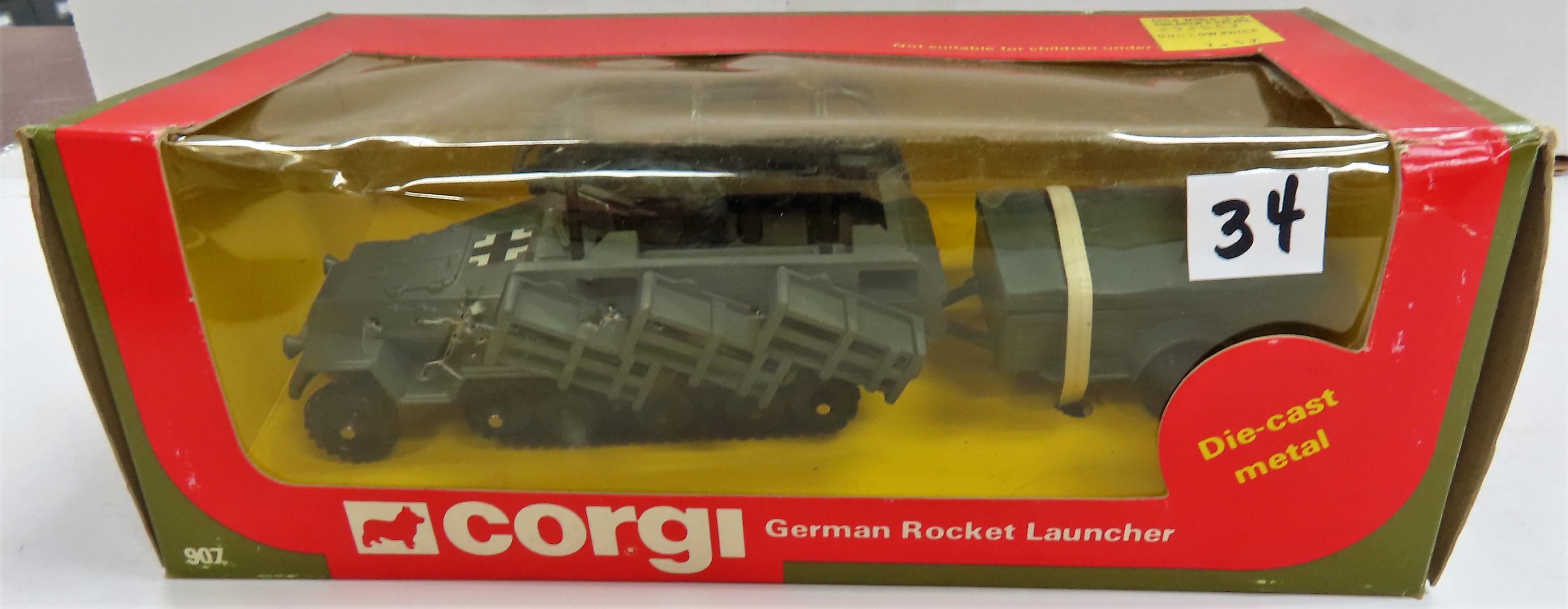 Corgi 907 GERMAN ROCKET LAUNCHER with Box .Made In Hong Kong (1983)