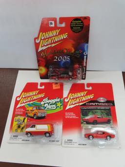 Three (3) Johnny Lightning For One Money: 2005 Christmas '70 Superbird, 2003 Boogie Van, 2002 '70