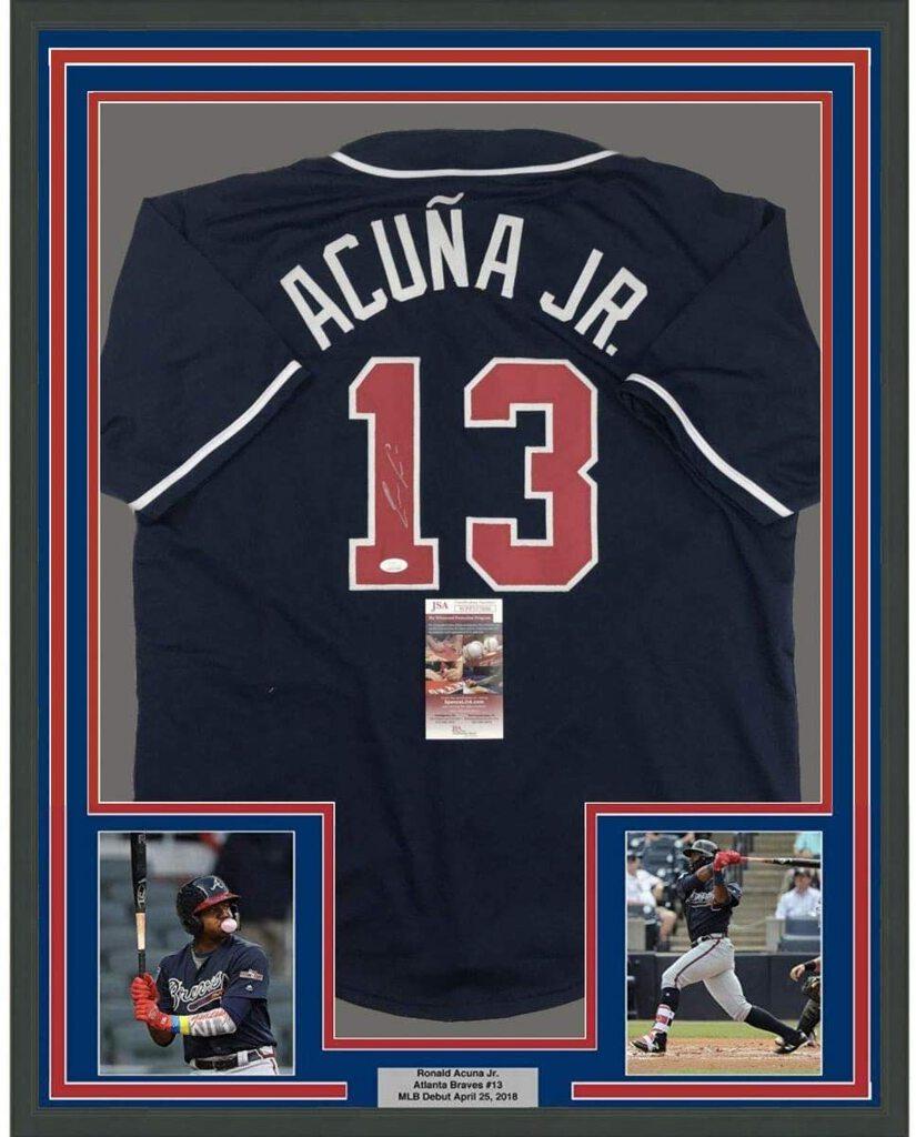 $99 SHIPPING: Framed Signed Ronald Acuna Jr. 33x42 Atlanta Blue Baseball Jersey JSA COA