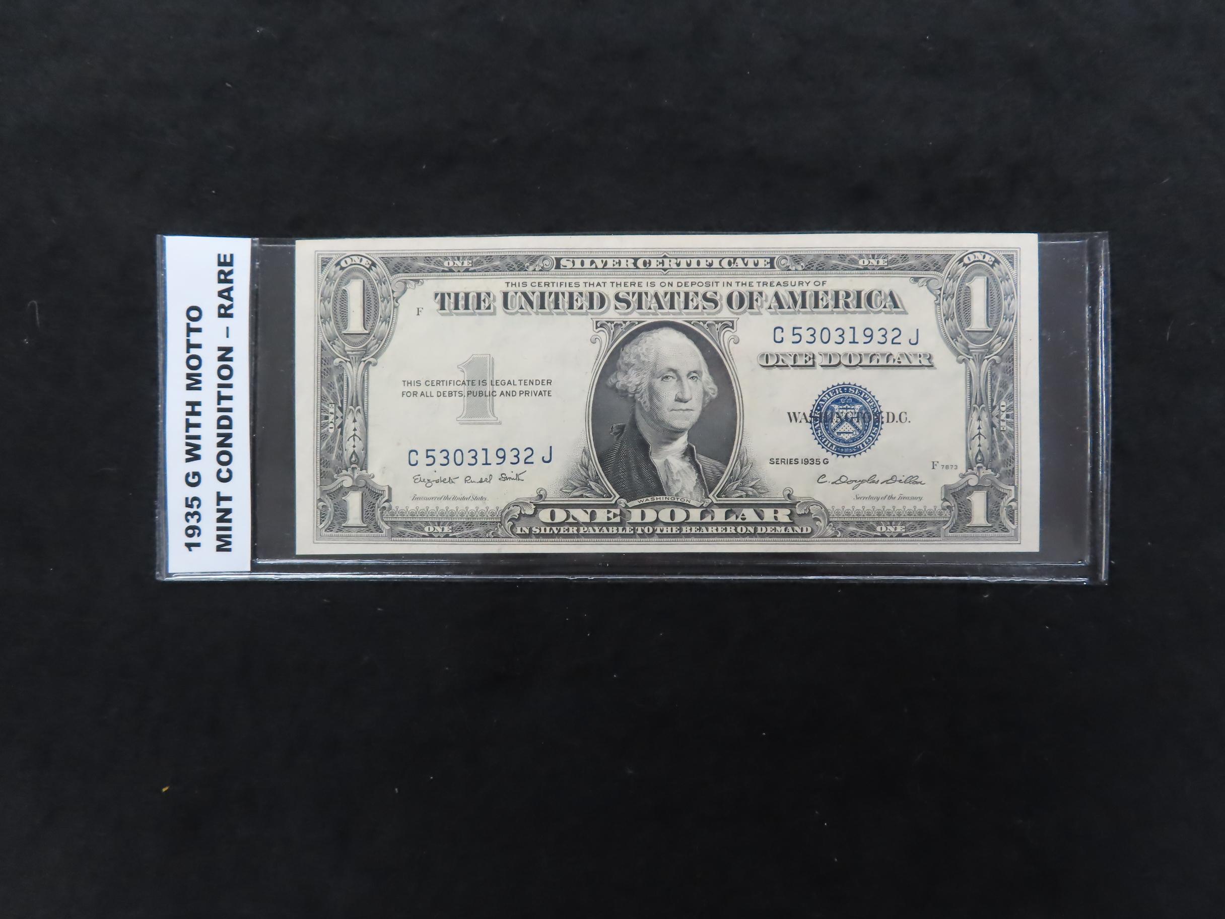 1935 G with Motto Silver Certificate, SCARCE! Very Nice!