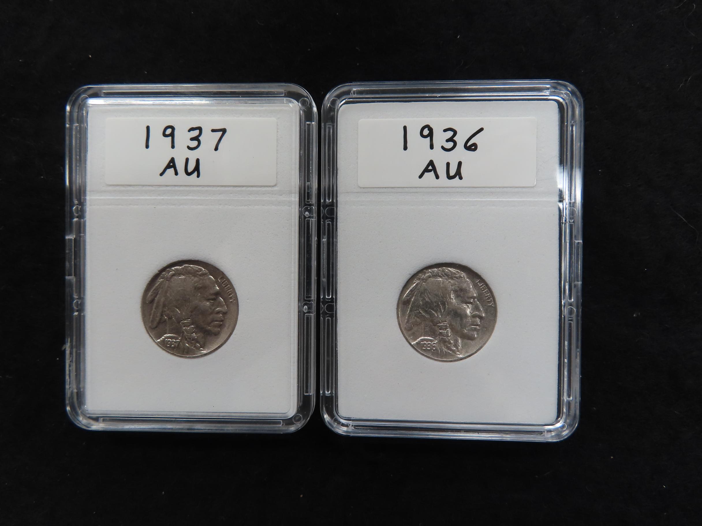1936 & 1938 AU Buffalo Nickels
