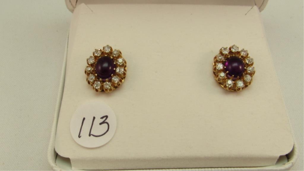 14K y/g Antique Earrings with 11 Mine cut Diamonds