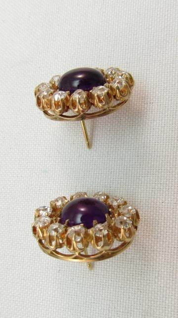 14K y/g Antique Earrings with 11 Mine cut Diamonds