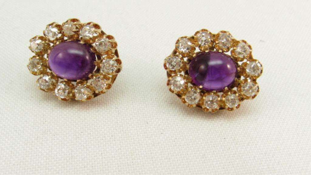 14K y/g Antique Earrings with 11 Mine cut Diamonds