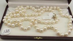 36" Strand of 8.5mm Pearls, 14K w/g Catch, 93.7g