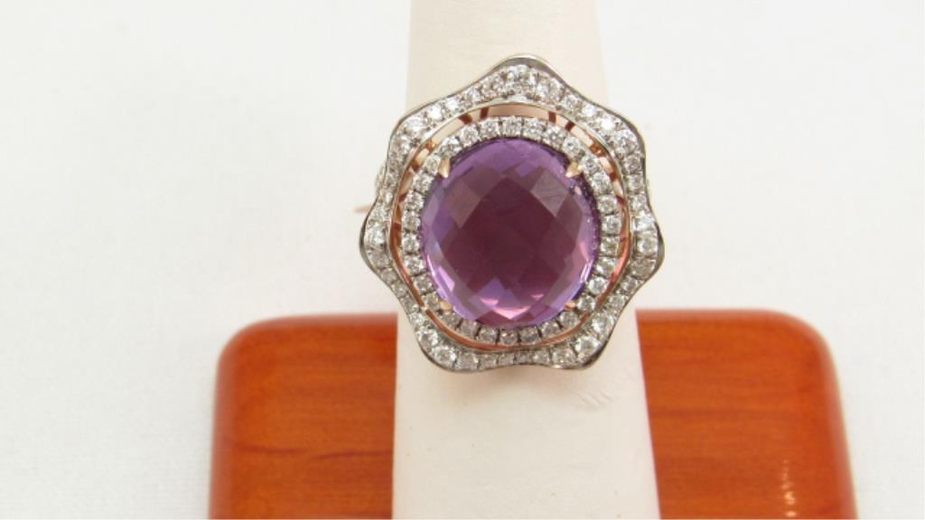 14k Rose Gold 8.25ct. fancy cut Amethyst Ring