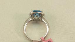 14K w/g 4.94ct Blue Topaz Ring with .65ct t.w. dia