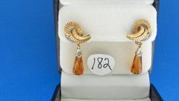 14K y/g Retro Faceted Yellow Stone Earrings with