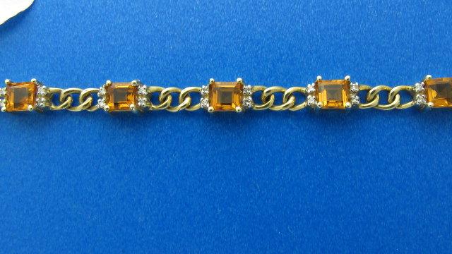 14K y/g square Citrine & diamond link bracelet