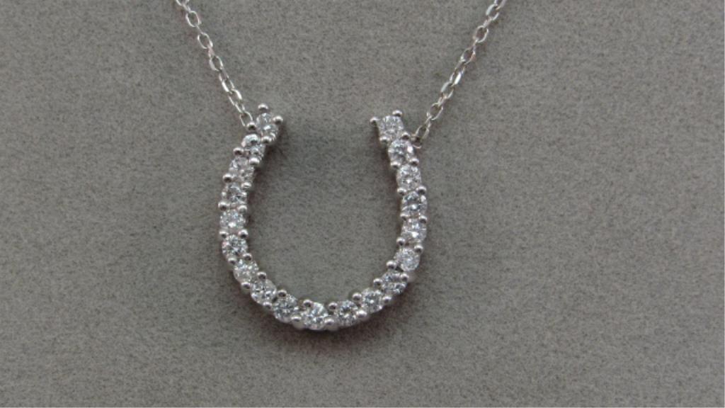14K w/g Estate 16" 19 Diamond Horseshoe Necklace,