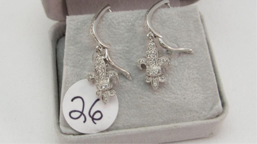 14K w/g fleur de lis diamond earrings, .50ct. t.w