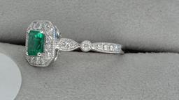 18K w/g .61ct Emerald Center and 28 Round Diamonds