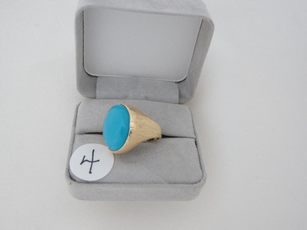l4K y/g 12.4g ring, aprox.Turquoise center stone