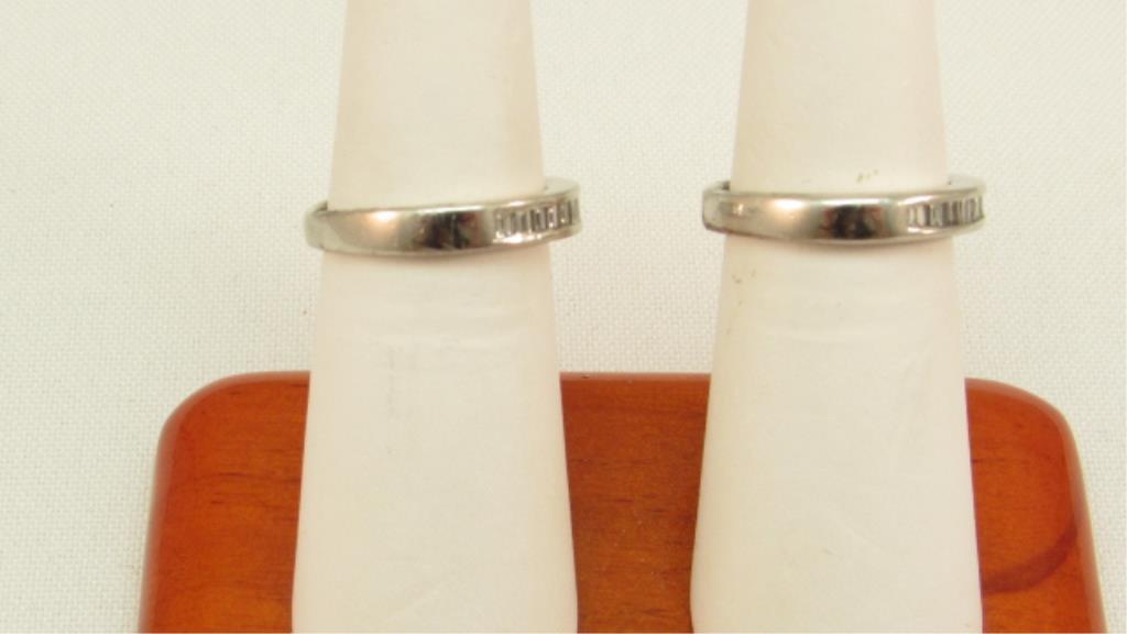 Pair of Estate Platinum Square Diamond Bands,