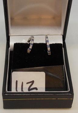 LADIES 14K W/G .10CT T.W. TANZ. .08CT T.W. DIAMOND LOOP EARRINGS