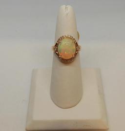 LADIES 14K ROSE/G  4.58CT OPAL .28CT T.W. DIAMOND RING 4.2GR