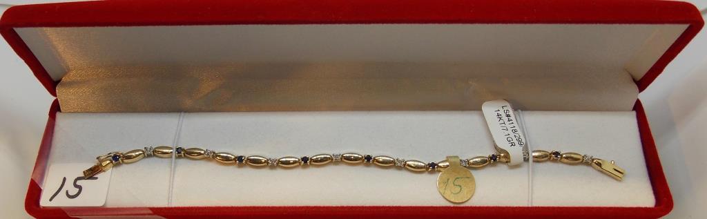 LADIES 14K Y/G  .04CT T.W. DIA .04 T.W. SAPP  BRAC  7.1GR