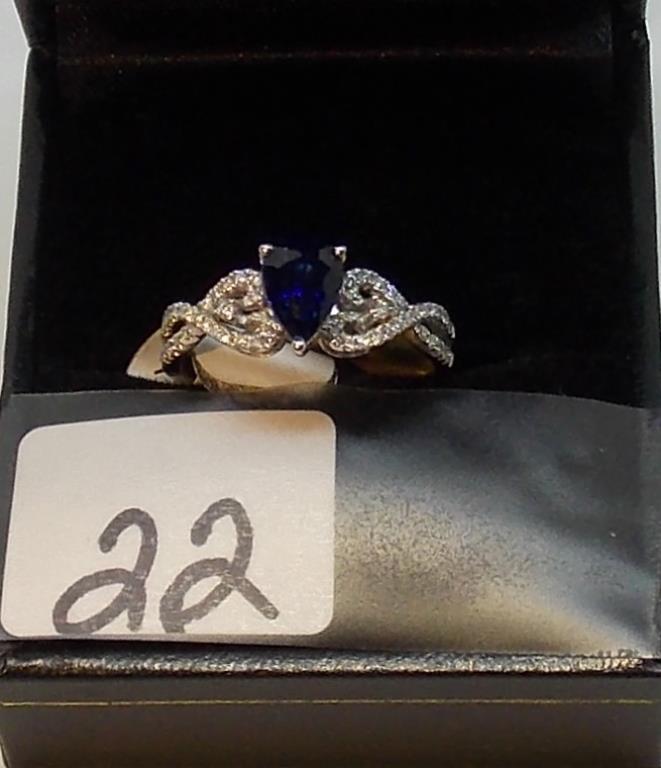 LADIES 18K W/G .50 PEAR SHAPE SAPPHIRE CENTER