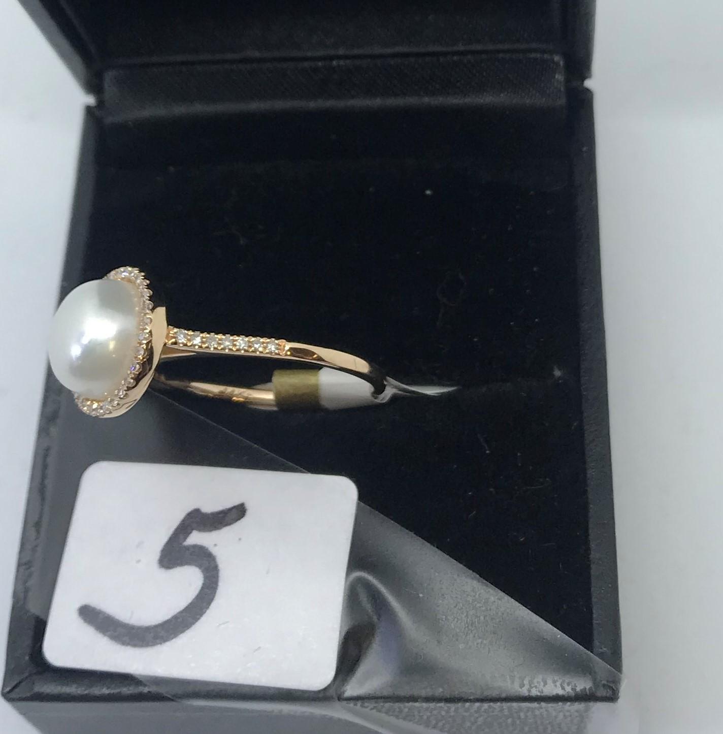 LADIES 14K ROSE GOLD .16CT T.W. DIAMOND PEARL RING 2.8GR