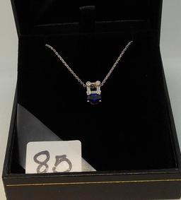 LADIES 14K W/G .62CT OVAL SAPPHIRE CENTER .11CT T.W. DIAMOND 18"PEND  2.7GR