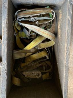 5 Heavy Wooden Box on Cart Filled with Ratched Straps