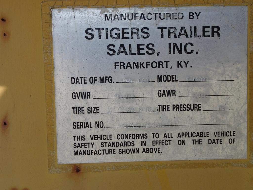 1989 Stigers T9232 trailer - VIN 1S9FT9232JK062518