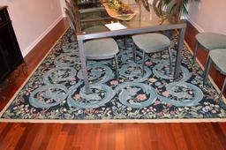 Embroidery Style Wool Area Rug; Sage, Green & Rose on Black Ground