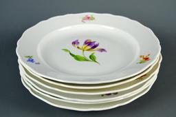 Fine Antique German Porcelain: Meissen Set of  Six 9.75 In. Entree Plates “Small Flowers”