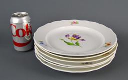 Fine Antique German Porcelain: Meissen Set of  Six 9.75 In. Entree Plates “Small Flowers”