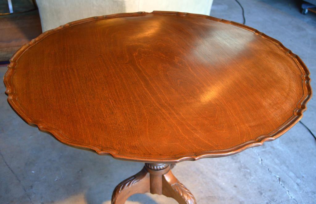 Antique Chippendale Hand Carved Pie Crust Tilt Top Tea Table, Ball & Claw Feet, Acanthus Knees