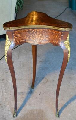Antique Rococo Inlaid Mahogany Side Table w/ Ormolu Trim