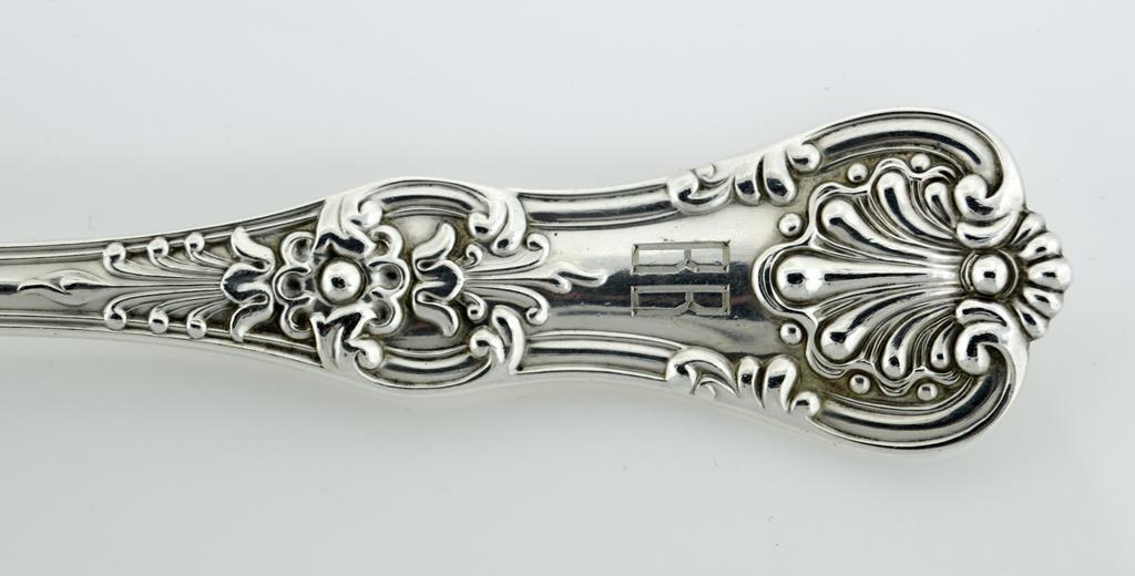 Antique Tiffany "English King" (1885) Sterling Silver Pierced Cold Meat Fork w/ Tiffany Silver Cloth