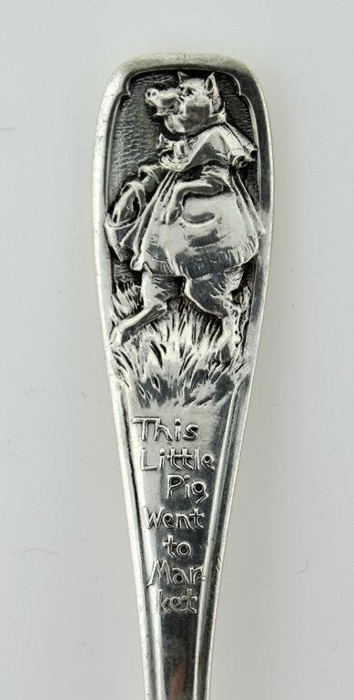 Antique Wallace Silversmiths Sterling Silver Baby Fork “This Little Pig Went To Market”