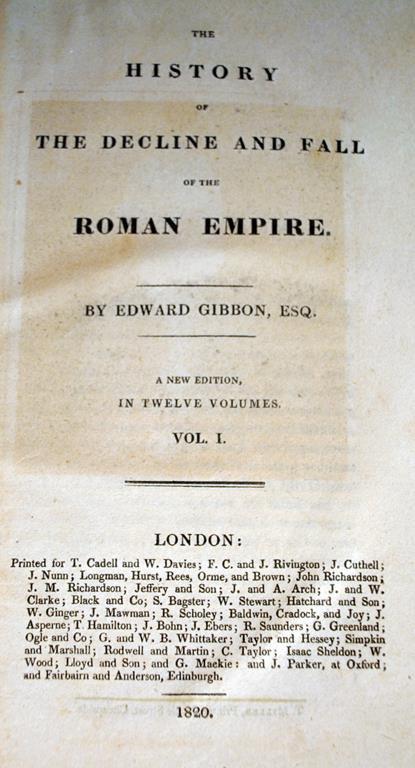 Antiquarian (1820) Book Set of 12 Vols.: Gibbon's Decline & Fall of Roman Empire, New Ed., Leather C