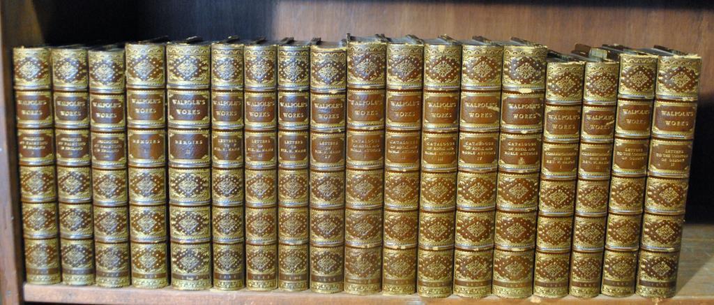 Antiquarian (19th C.) Book Set of 18 Vols.: Walpole's Works, Leather Spines & Corners