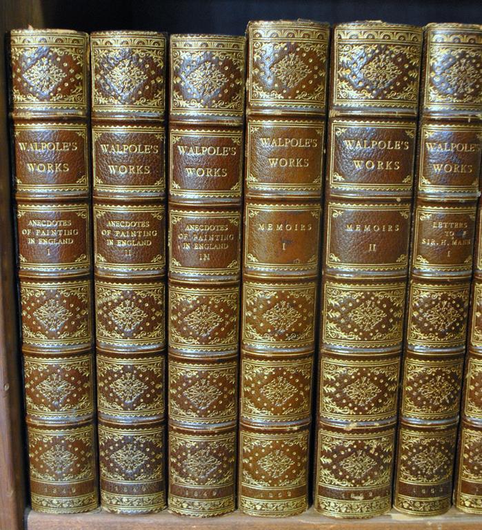 Antiquarian (19th C.) Book Set of 18 Vols.: Walpole's Works, Leather Spines & Corners