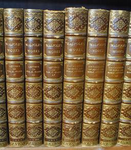 Antiquarian (19th C.) Book Set of 18 Vols.: Walpole's Works, Leather Spines & Corners