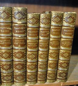 Antiquarian (19th C.) Book Set of 18 Vols.: Walpole's Works, Leather Spines & Corners