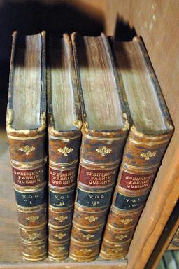 Antiquarian (18th C.) Book Set 4 Vols.: Spenser's Faerie Queene, Leather Covers, Old Letterpress
