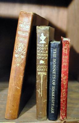 Lot of 4 Antiquarian Books of Poetry with Leather Covers